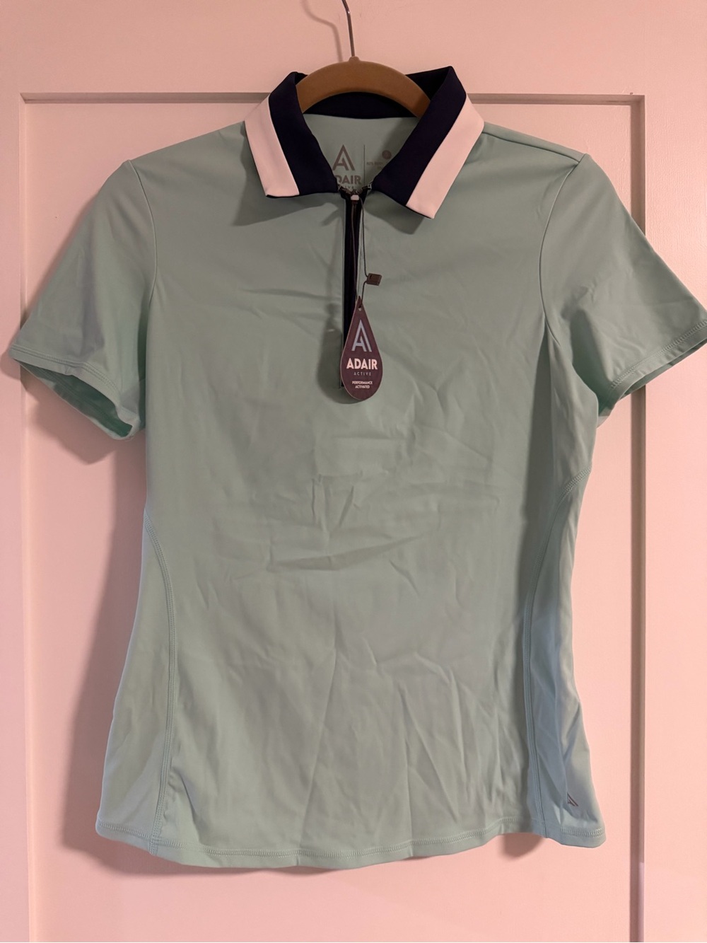 Adair Mint Short-Sleeve Polo with Navy and White Contrast Collar